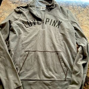 Victoria’s Secret “pink” pullover. Gray 1/4 zip front pouch small